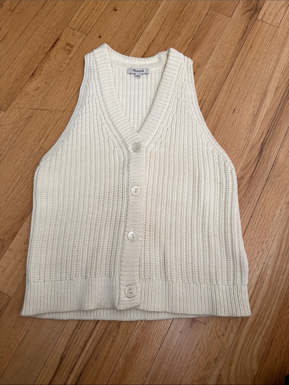 Madewell Cream Ribbed Button-Front Sweater Vest